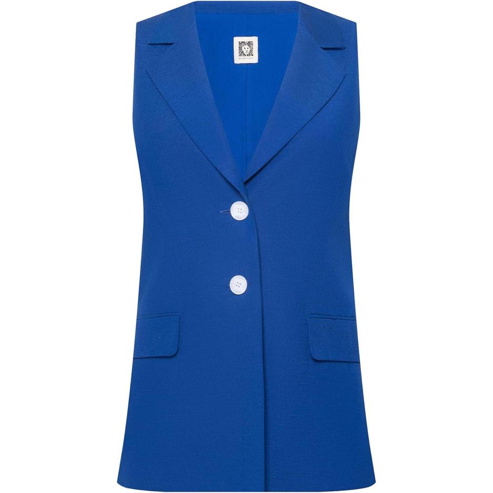 imageAnne Klein womens Linen 2 Button Notch Collar VestSantorini Blue
