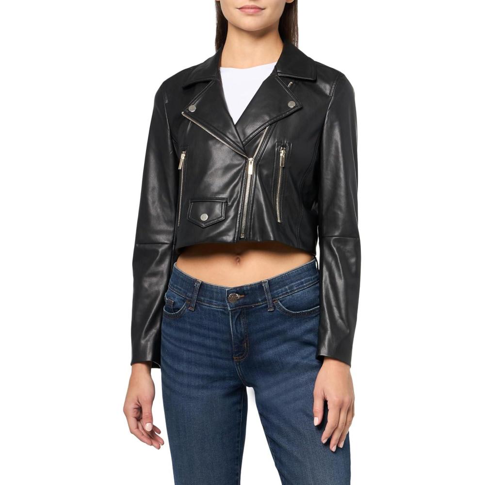imageAnne Klein womens Vegan Leather Short Moto JacketAnne Black