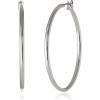 Anne Klein Classics Silvertone Large Oval Hoop Earrings(Silver)