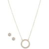 Anne Klein Gold Tone Clear Crystal Open Circle 16″ Pendant Necklace And Stud Earrings