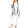 Anne Klein Open Front Stripe Floral Poncho Cape, Midnight