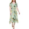 Anne Klein Women’s Assym Hem Tea Length Dress(Soft Aloe Multi)
