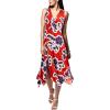 Anne Klein Womens Asymmetrical Surplice Dress(Tandoori Red Multi)