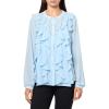 Anne Klein Womens Bttn Frt Cascade Ruffle Long Sleeve Blou(Opal Blue)