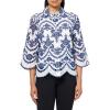 Anne Klein Women’s Button Frt Shirt W Scallop Hem(Brght Wht/Santorini Bl)