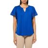 Anne Klein Women’s Harmony Knit Pleat Nk Bell SLV Top W Lac(Santorini Blue)