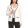 Anne Klein Womens Notch Cllr Long Blazer W. Braid Trim(White Dove)