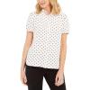 Anne Klein Womens Peter Pan Collar Short Sleeve Button Down Blouse(Anne White/Anne Black)