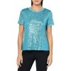 Anne Klein Womens Sequin Mesh W Triple Mesh Ss Banded Tee(Pool Blue)