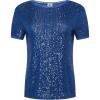 Anne Klein Womens Sequin Mesh W Triple Mesh Ss Banded Tee(Santorini Blue)