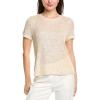 Anne Klein Womens Sequin Mesh W Triple Mesh Ss Banded Tee(Soft Latte)