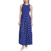 Anne Klein Women’s Smocked Bodice Tiered Dress(Santorini Blue/Brt Wht)