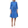 Anne Klein Women’s Three Quarter Sleeve Midi(Santorini Blue/Brt Wht)