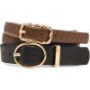 womens Black and Chocolate Classic 2 for 1 Pant Belt(Chocolate)