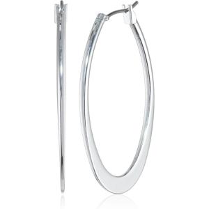 Anne Klein Classics Silvertone Large Oval Hoop Earrings(Silver)