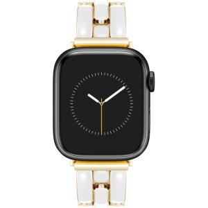 Anne Klein Fashion Bracelet for Apple Watch, Secure, Adjustable, Apple Watch Replacement Band, Fits Most Wrists(White/Gold)