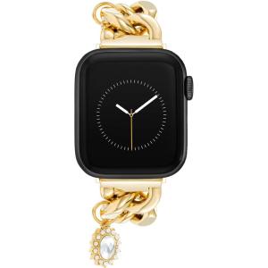 Anne Klein Fashion Chain Bracelet for Apple Watch, Secure, Adjustable, Apple Watch Replacement Band, Fits Most Wrists(Gold with Charms)