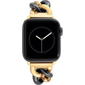 Anne Klein Fashion Chain Bracelet for Apple Watch, Secure, Adjustable, Apple Watch Replacement Band, Fits Most Wrists(Gold/Black)
