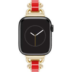 Anne Klein Fashion Chain Bracelet for Apple Watch, Secure, Adjustable, Apple Watch Replacement Band, Fits Most Wrists(Gold/Red)