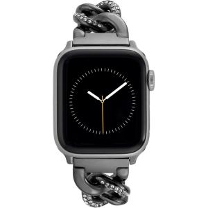Anne Klein Fashion Chain Bracelet for Apple Watch, Secure, Adjustable, Apple Watch Replacement Band, Fits Most Wrists(Gunmetal Gray with Crystals)