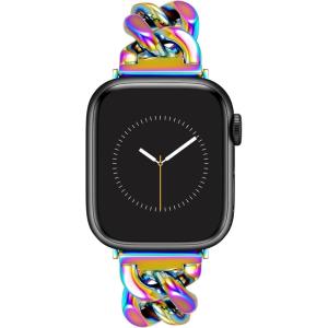 Anne Klein Fashion Chain Bracelet for Apple Watch, Secure, Adjustable, Apple Watch Replacement Band, Fits Most Wrists(Iridescent Rainbow)
