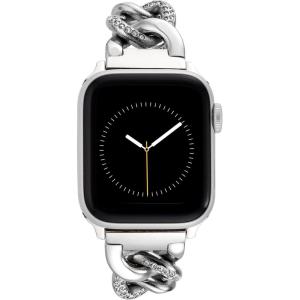 Anne Klein Fashion Chain Bracelet for Apple Watch, Secure, Adjustable, Apple Watch Replacement Band, Fits Most Wrists(Silver with Crystals)