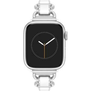 Anne Klein Fashion Chain Bracelet for Apple Watch, Secure, Adjustable, Apple Watch Replacement Band, Fits Most Wrists(White/Silver)