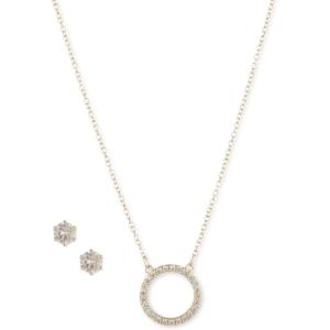 Anne Klein Gold Tone Clear Crystal Open Circle 16″ Pendant Necklace And Stud Earrings