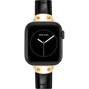 Anne Klein Leather Fashion Band for Apple Watch Secure, Adjustable, Apple Watch Band Replacement, Fits Most Wrists(Black Croc/Gold)