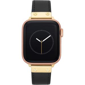 Anne Klein Leather Fashion Band for Apple Watch Secure, Adjustable, Apple Watch Band Replacement, Fits Most Wrists(Black/Gold)