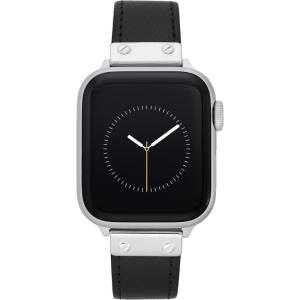 Anne Klein Leather Fashion Band for Apple Watch Secure, Adjustable, Apple Watch Band Replacement, Fits Most Wrists(Black/Silver)