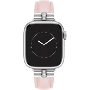 Anne Klein Leather Fashion Band for Apple Watch Secure, Adjustable, Apple Watch Band Replacement, Fits Most Wrists(Blush Pink/Silver)