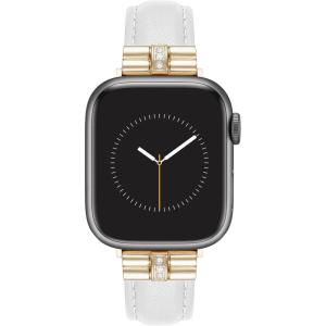 Anne Klein Leather Fashion Band for Apple Watch Secure, Adjustable, Apple Watch Band Replacement, Fits Most Wrists(Ivory)