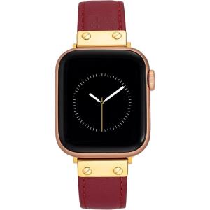 Anne Klein Leather Fashion Band for Apple Watch Secure, Adjustable, Apple Watch Band Replacement, Fits Most Wrists(Red/Gold)