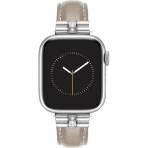 Anne Klein Leather Fashion Band for Apple Watch Secure, Adjustable, Apple Watch Band Replacement, Fits Most Wrists(Taupe/Silver)