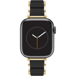 Anne Klein Silicone Fashion Bracelet for Apple Watch, Secure, Adjustable, Apple Watch Replacement Band, Fits Most Wrists(Black/Gold)
