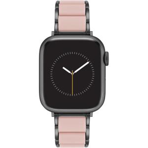 Anne Klein Silicone Fashion Bracelet for Apple Watch, Secure, Adjustable, Apple Watch Replacement Band, Fits Most Wrists(Blush Pink/Black)