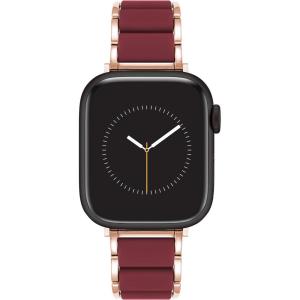 Anne Klein Silicone Fashion Bracelet for Apple Watch, Secure, Adjustable, Apple Watch Replacement Band, Fits Most Wrists(Burgundy/Rose Gold)