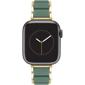 Anne Klein Silicone Fashion Bracelet for Apple Watch, Secure, Adjustable, Apple Watch Replacement Band, Fits Most Wrists(Green/Gold)