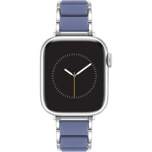 Anne Klein Silicone Fashion Bracelet for Apple Watch, Secure, Adjustable, Apple Watch Replacement Band, Fits Most Wrists(Light Blue/Silver)