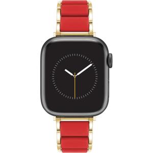 Anne Klein Silicone Fashion Bracelet for Apple Watch, Secure, Adjustable, Apple Watch Replacement Band, Fits Most Wrists(Red/Gold)