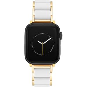 Anne Klein Silicone Fashion Bracelet for Apple Watch, Secure, Adjustable, Apple Watch Replacement Band, Fits Most Wrists(White/Gold)