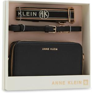 Anne Klein Women’s Ak 3 Piece Gift Set with Double Zip Camera Crossbody(Black)