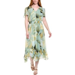 Anne Klein Women’s Assym Hem Tea Length Dress(Soft Aloe Multi)