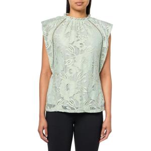 Anne Klein Women’s Blssm Lace Sl Ruffle Nk Top W Ladder Lac(Soft Aloe)