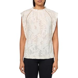 Anne Klein Women’s Blssm Lace Sl Ruffle Nk Top W Ladder Lac(White Dove)