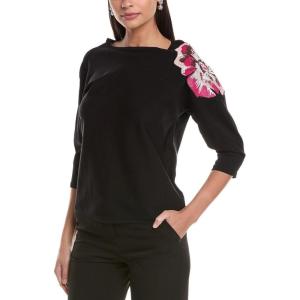 Anne Klein Women’s Boat Neck Sequin Embelished Flower(Anne Black)