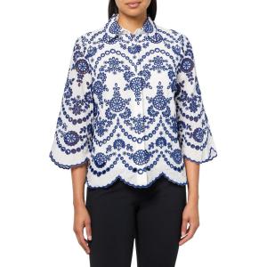 Anne Klein Women’s Button Frt Shirt W Scallop Hem(Brght Wht/Santorini Bl)