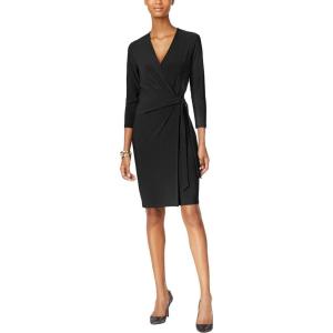 Anne Klein Women’s Carousel Print Faux Wrap Dress(Black)