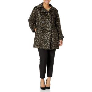 Anne Klein Women’s Classic Double Breasted Wool Coat(Leopard)